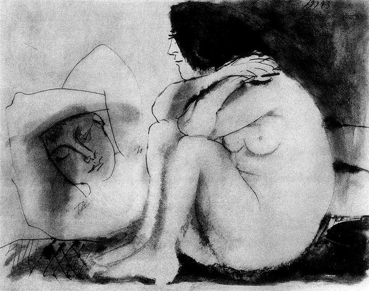 Pablo Picasso Oil Painting Sleeping Man And Sitting Woman
